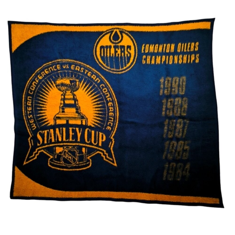 Vintage 90s Y2K NHL Stanley Cup Edmonton Oilers Fleece Blanket